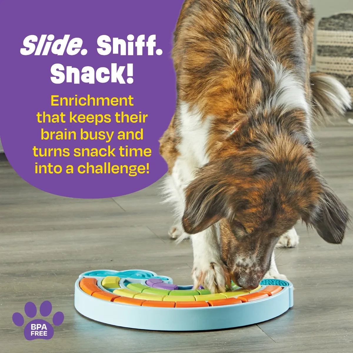 Calming Rainbow dog treat puzzle lick mat Singapore - anxiety relief by Brightkins - side view