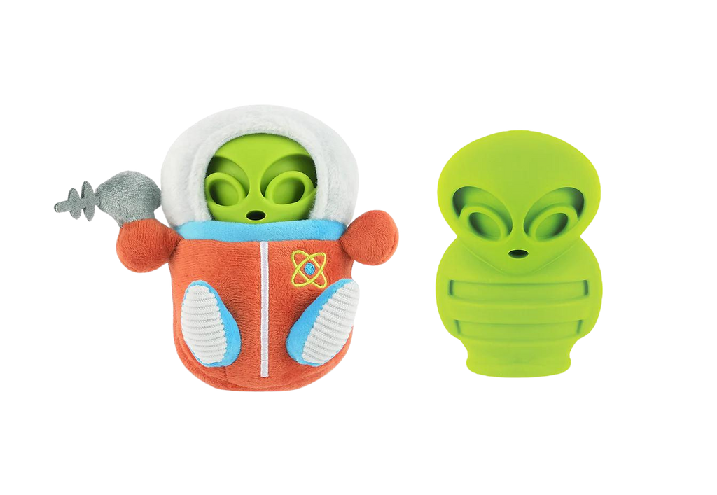 P.L.A.Y. Alien Buddies dog plush toy collection Singapore - space squeaky toys - in use