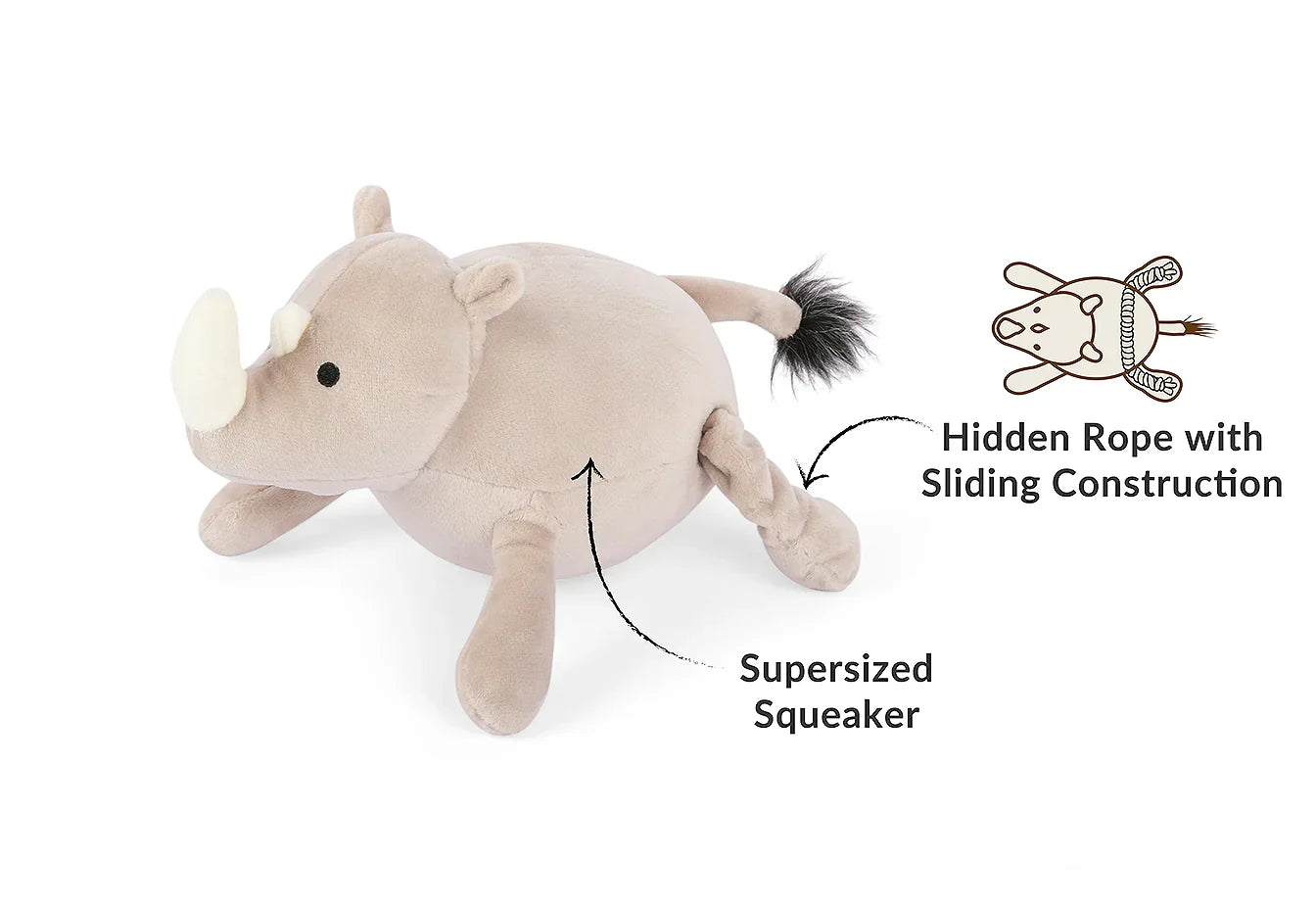 P.L.A.Y. Big Five Rhino dog plush squeaky toy Singapore - detail view