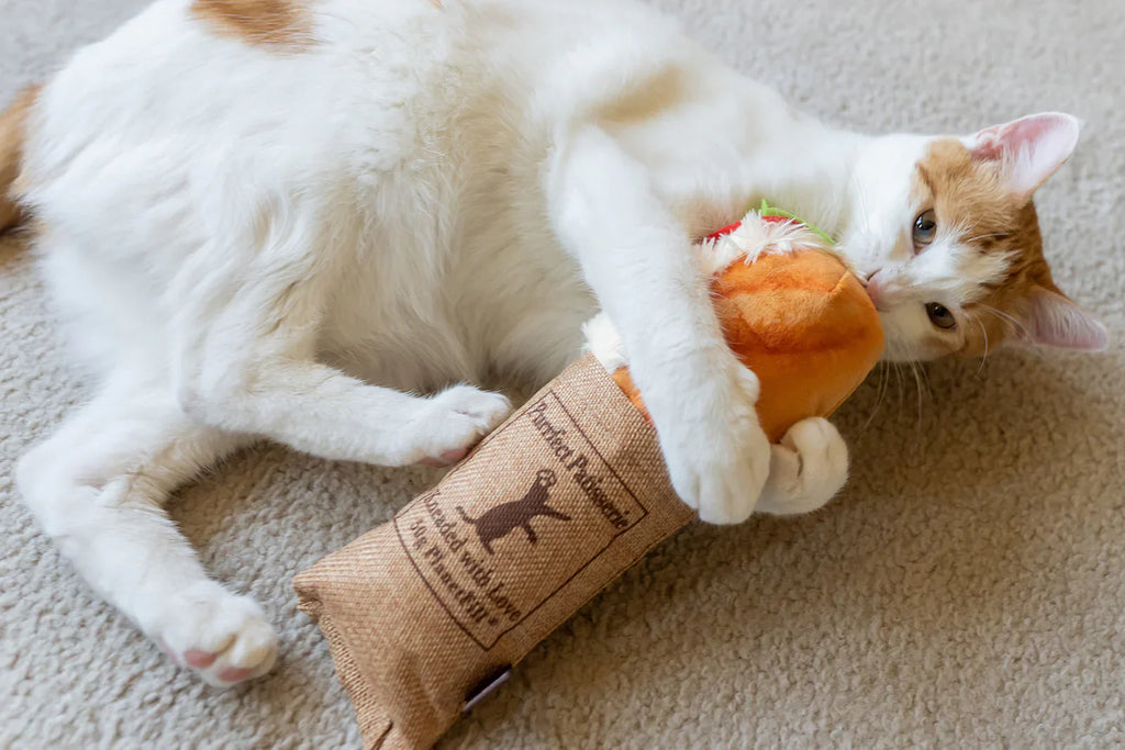 Feline Frenzy tuna baguette cat kicker toy Singapore - catnip kick toy - side view