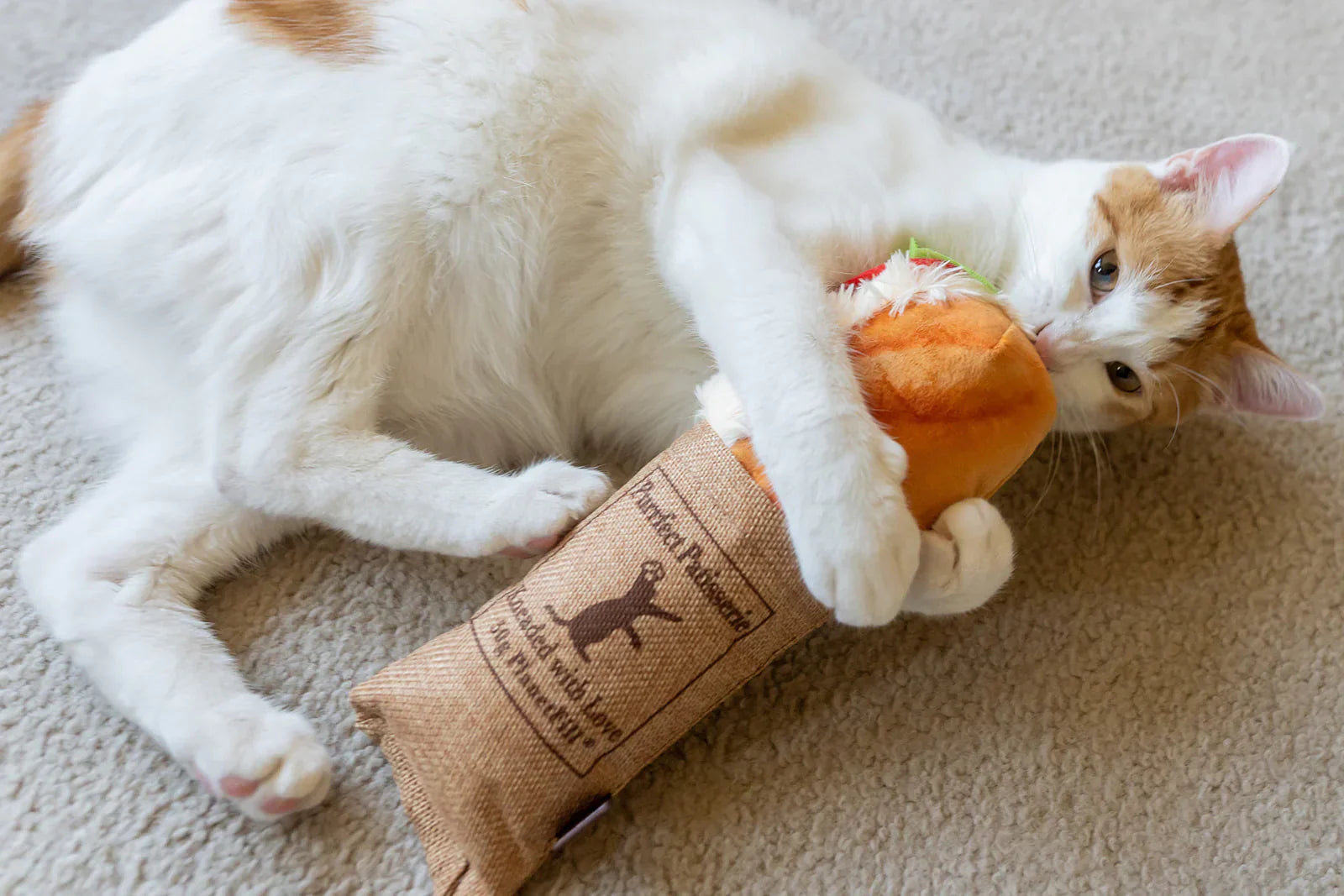 Feline Frenzy tuna baguette cat kicker toy Singapore - catnip kick toy - side view