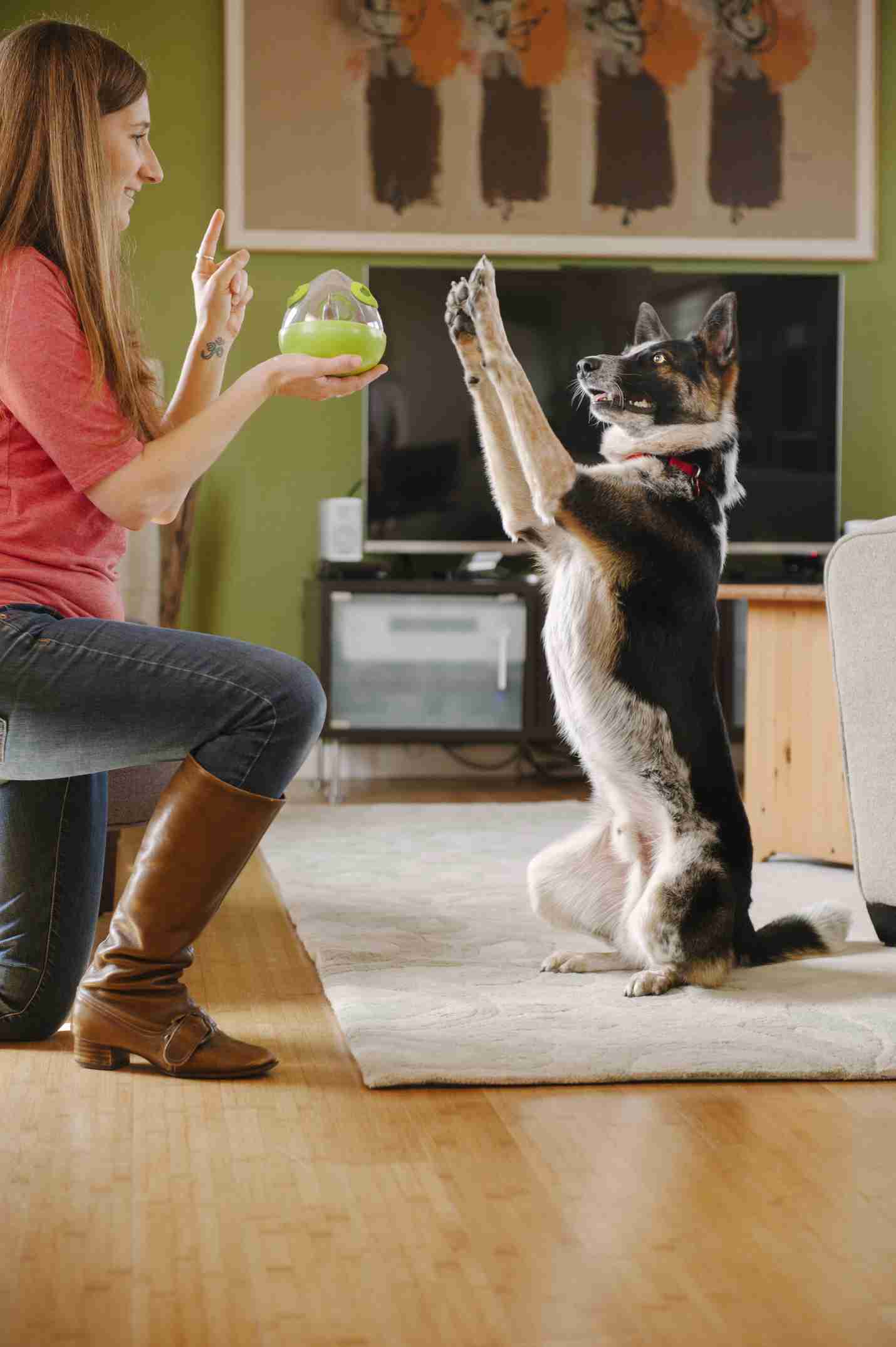 Dog enrichment wobble ball treat dispenser toy Singapore by Brightkins - size comparison