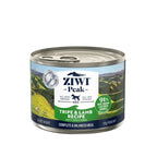 A can of Ziwi Peak Tripe & Lamb Recipe wet dog food, shown on a clean white background. The can features a label with a scenic green mountain landscape and the Ziwi Peak brand logo.