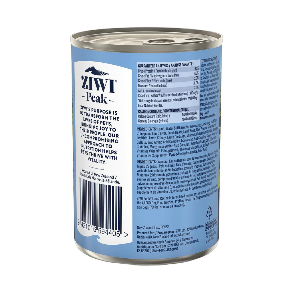 ZIWI Peak Canned Wet Lamb Recipe for Dogs (390g)