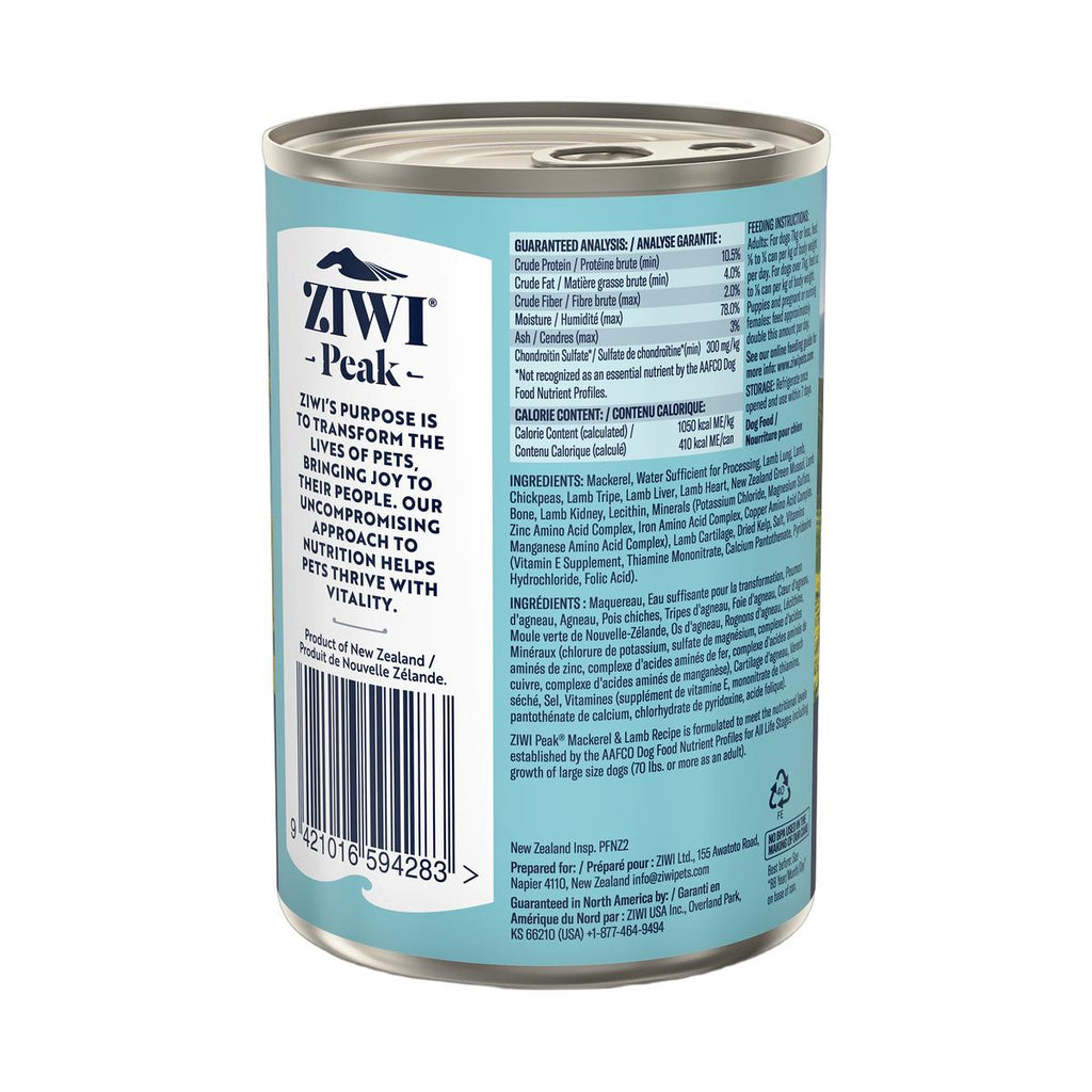 ZIWI Peak Canned Wet Mackerel & Lamb Recipe for Dogs (390g)