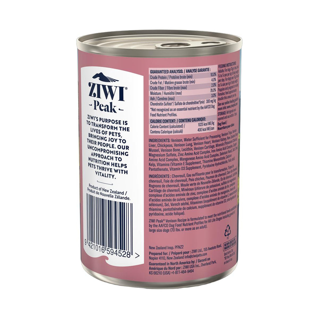 ZIWI Peak Canned Wet Venison Recipe for Dogs (390g)
