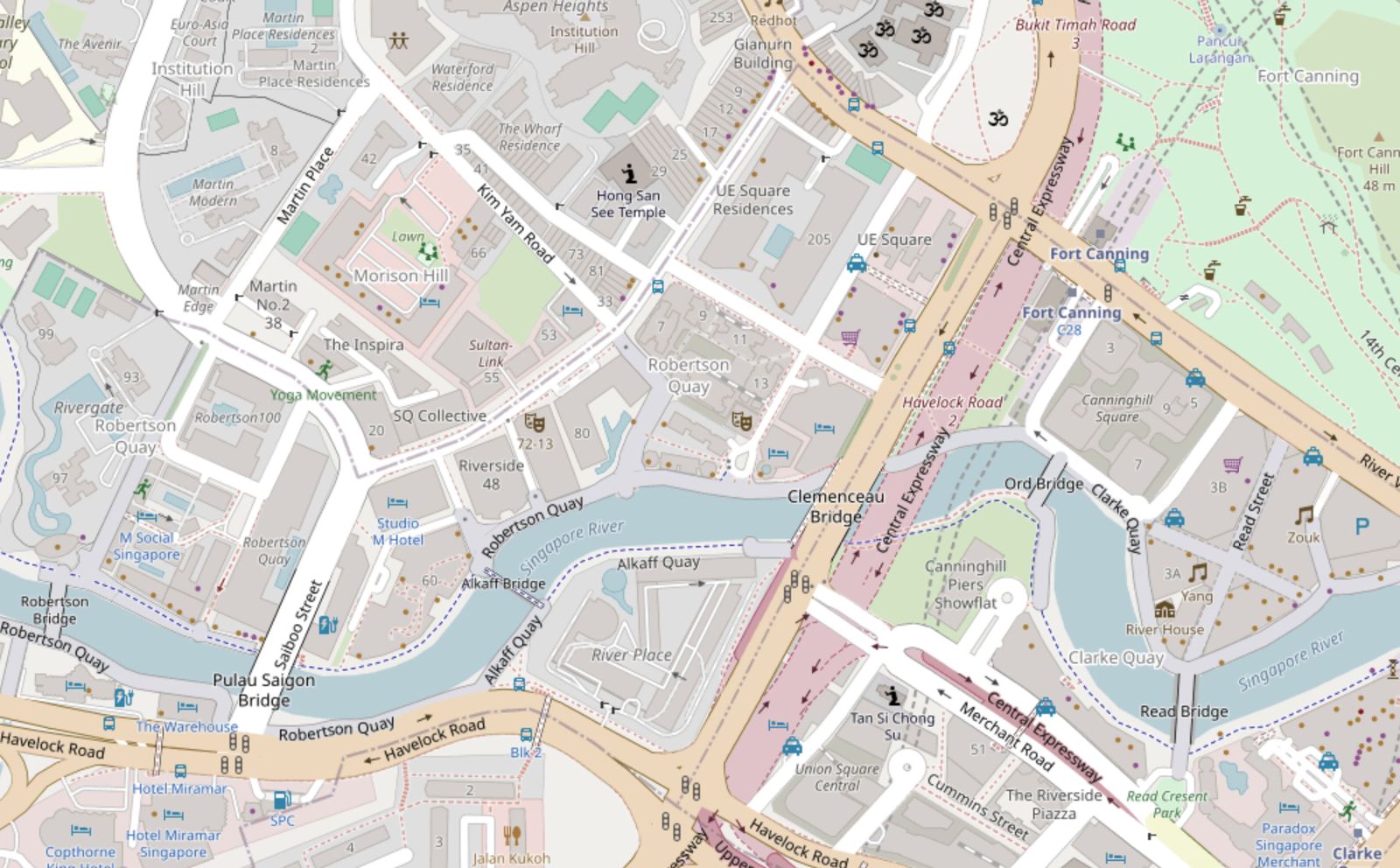 Street map of Robertson Quay with Petizen marked